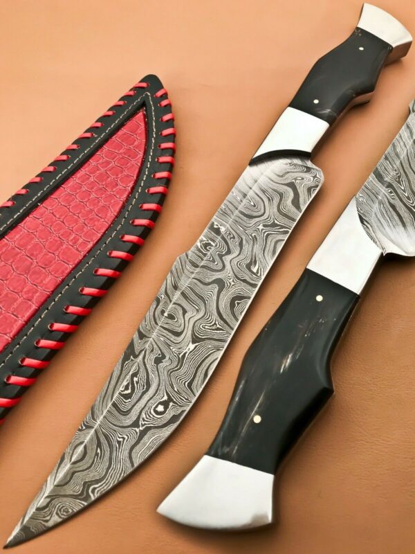 Custom Handmade Damascus Steel Bowie Knife with Bull Horn Handle BK 39 9