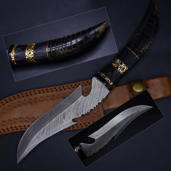 Custom Handmade Damascus Steel Bowie Knife with Horn Handle BK 4 1