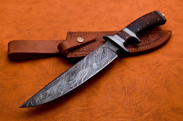 Custom Handmade Damascus Steel Bowie Knife with Rose Wood Handle BK 5 10