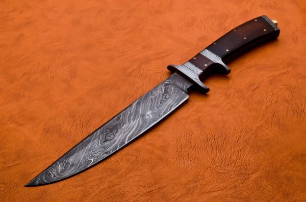 Custom Handmade Damascus Steel Bowie Knife with Rose Wood Handle BK 5 2