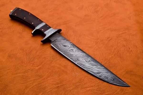 Custom Handmade Damascus Steel Bowie Knife with Rose Wood Handle BK 5 3