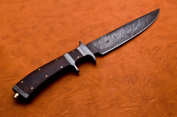 Custom Handmade Damascus Steel Bowie Knife with Rose Wood Handle BK 5 4
