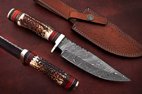 Custom Handmade Damascus Steel Bowie Knife with Stag Horn Handle BK 16 1