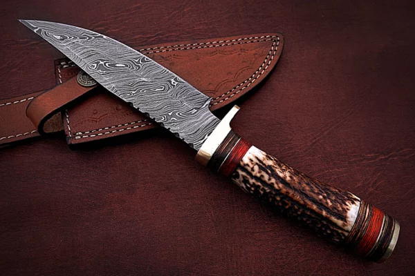 Custom Handmade Damascus Steel Bowie Knife with Stag Horn Handle BK 16 3