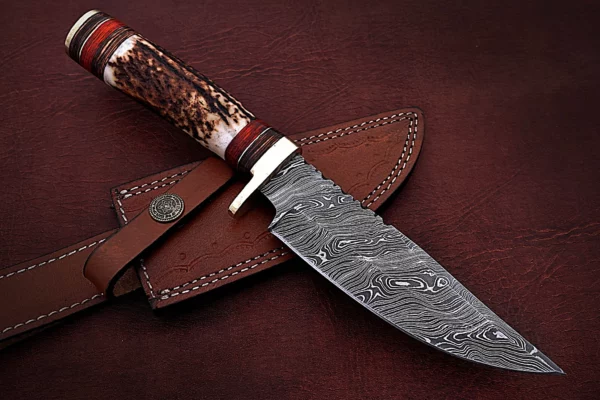 Custom Handmade Damascus Steel Bowie Knife with Stag Horn Handle BK 16 4
