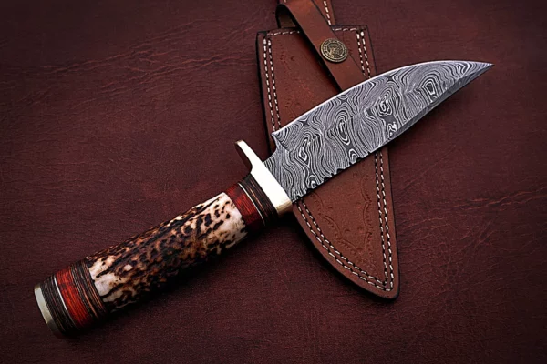 Custom Handmade Damascus Steel Bowie Knife with Stag Horn Handle BK 16 5