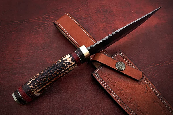 Custom Handmade Damascus Steel Bowie Knife with Stag Horn Handle BK 16 6