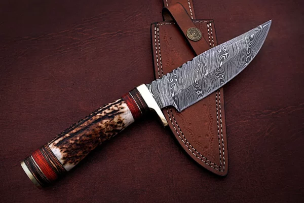 Custom Handmade Damascus Steel Bowie Knife with Stag Horn Handle BK 16 8