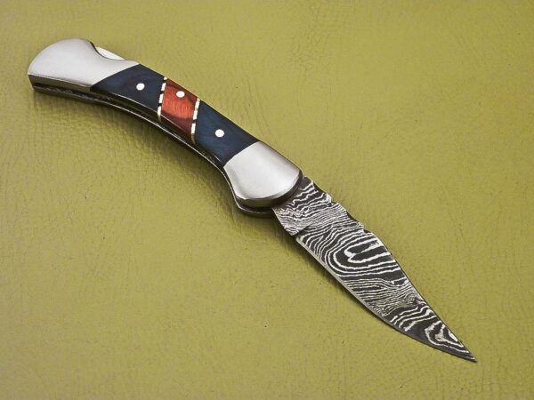 Custom Handmade Damascus Steel Folding Knife with Color Wooden Handle Fk 37 3