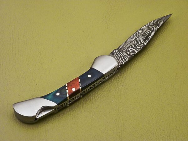 Custom Handmade Damascus Steel Folding Knife with Color Wooden Handle Fk 37 5