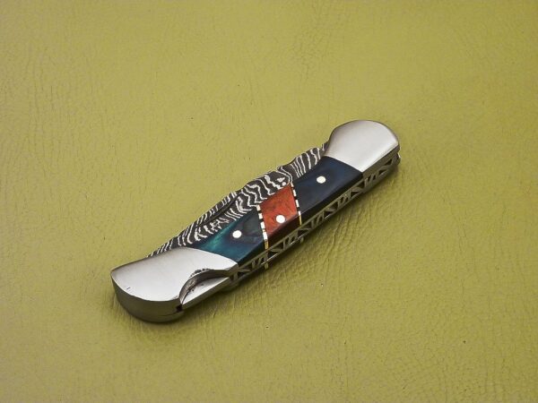 Custom Handmade Damascus Steel Folding Knife with Color Wooden Handle Fk 37 7