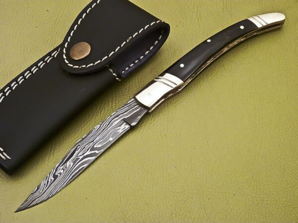 Custom Handmade Damascus Steel Folding Knife with Colored Bone Handle Fk 35 1