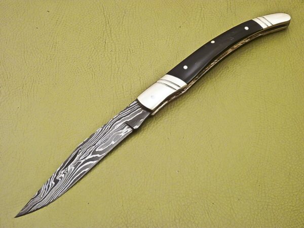 Custom Handmade Damascus Steel Folding Knife with Colored Bone Handle Fk 35 2