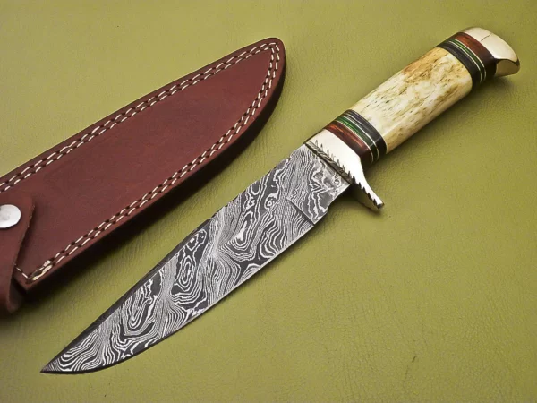 Custom Handmade Damascus Steel Hunting Knife with Colored Bone HK 10 1