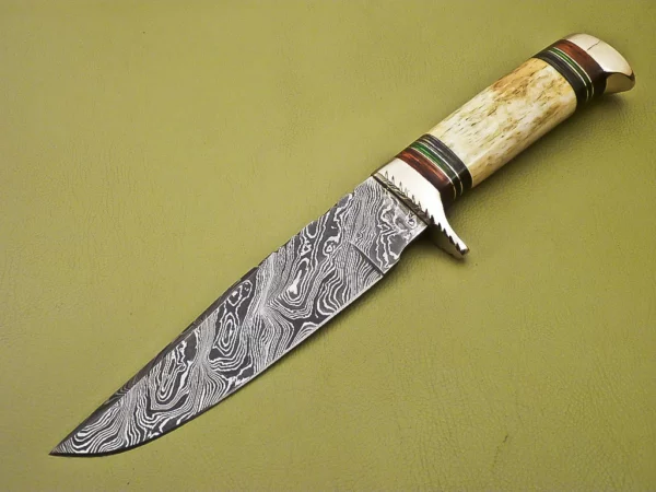 Custom Handmade Damascus Steel Hunting Knife with Colored Bone HK 10 2