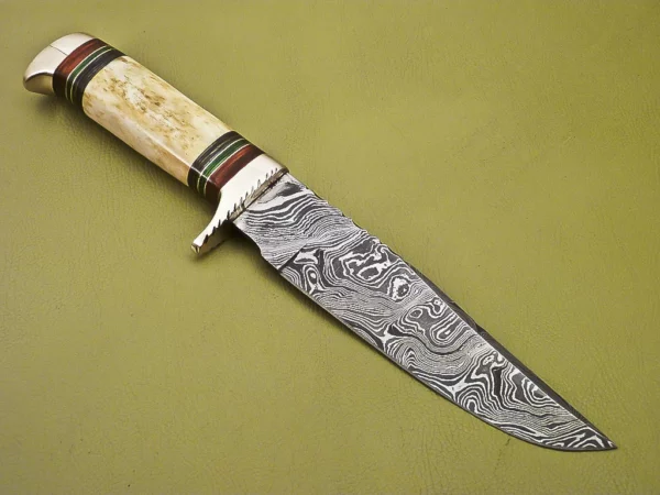 Custom Handmade Damascus Steel Hunting Knife with Colored Bone HK 10 3