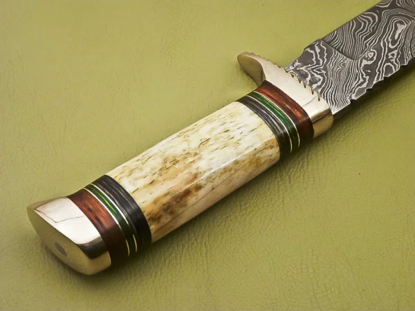 Custom Handmade Damascus Steel Hunting Knife with Colored Bone HK 10 7