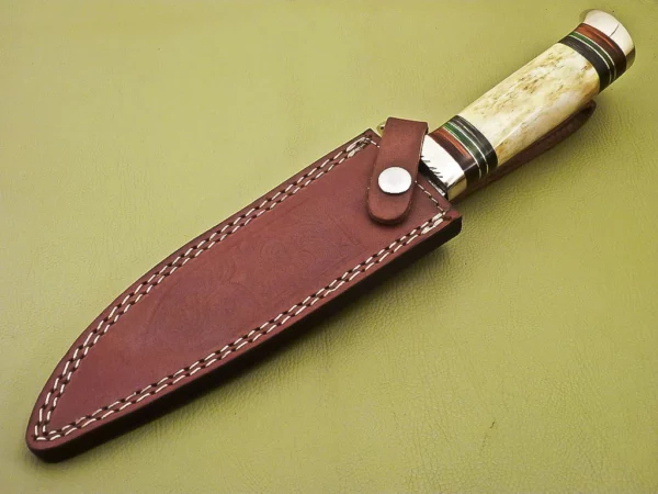Custom Handmade Damascus Steel Hunting Knife with Colored Bone HK 10 8