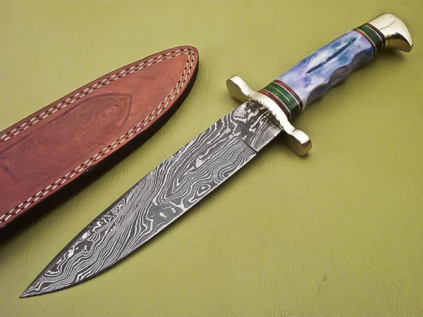 Custom Handmade Damascus Steel Hunting Knife with Colored Bone Handle HK 08 1