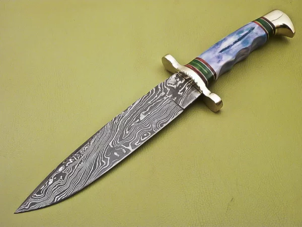 Custom Handmade Damascus Steel Hunting Knife with Colored Bone Handle HK 08 2