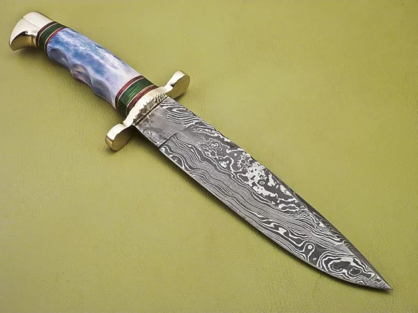 Custom Handmade Damascus Steel Hunting Knife with Colored Bone Handle HK 08 3