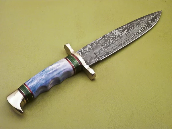 Custom Handmade Damascus Steel Hunting Knife with Colored Bone Handle HK 08 4
