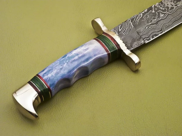Custom Handmade Damascus Steel Hunting Knife with Colored Bone Handle HK 08 6