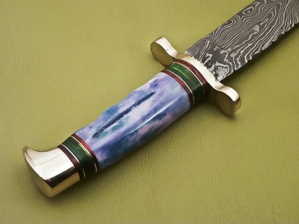 Custom Handmade Damascus Steel Hunting Knife with Colored Bone Handle HK 08 7