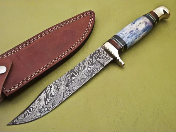 Custom Handmade Damascus Steel Hunting Knife with Colored Bone Handle HK 13 1