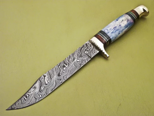 Custom Handmade Damascus Steel Hunting Knife with Colored Bone Handle HK 13 2