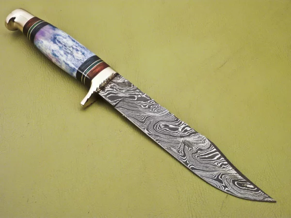 Custom Handmade Damascus Steel Hunting Knife with Colored Bone Handle HK 13 3