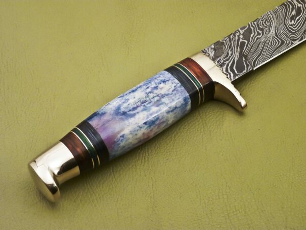 Custom Handmade Damascus Steel Hunting Knife with Colored Bone Handle HK 13 6