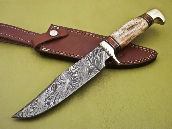 Custom Handmade Damascus Steel Hunting Knife with Colored Bone Handle HK 14 1