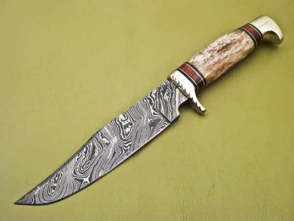 Custom Handmade Damascus Steel Hunting Knife with Colored Bone Handle HK 14 2
