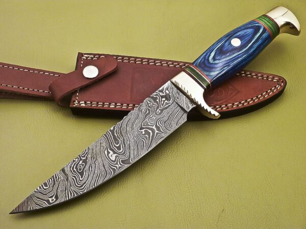 Custom Handmade Damascus Steel Hunting Knife with Colored Pakka Wood Handle HK 15 1