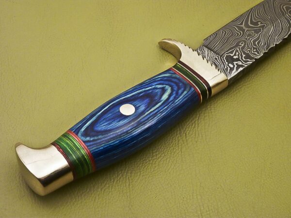 Custom Handmade Damascus Steel Hunting Knife with Colored Pakka Wood Handle HK 15 7