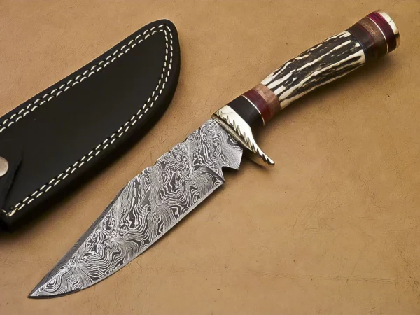 Custom Handmade Damascus Steel Hunting Knife with Stag Horn Handle HK 24 1