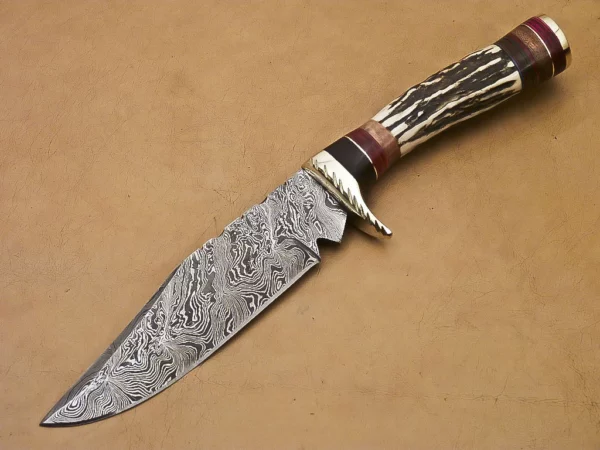 Custom Handmade Damascus Steel Hunting Knife with Stag Horn Handle HK 24 2