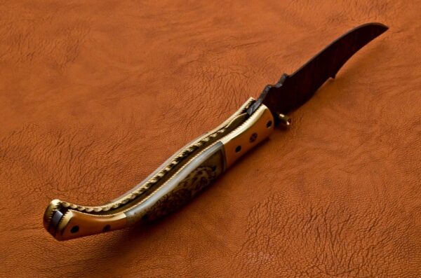 Custom Handmade Damascus Steel Hunting Pocket Knife With Amazing Bone Handle FK 23 2