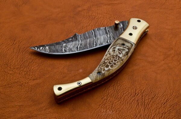 Custom Handmade Damascus Steel Hunting Pocket Knife With Amazing Bone Handle FK 23 3