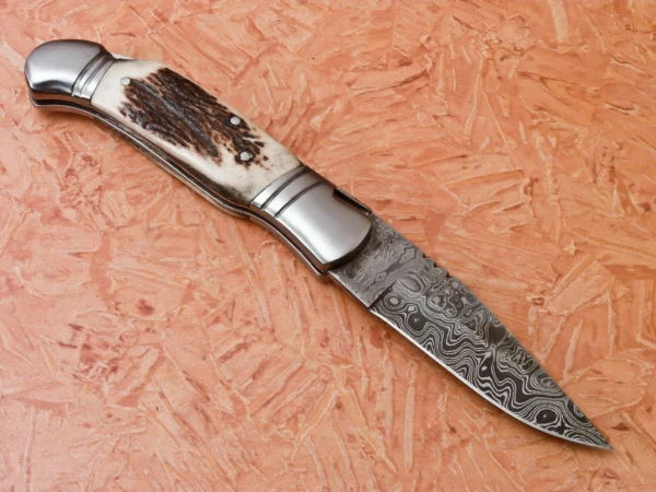 Custom Handmade Damascus Steel Hunting Pocket Knife with Amazing Stag Horn Handle FK 26 3