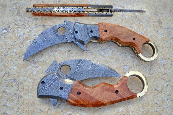 Custom Handmade Damascus Steel Hunting Pocket Knife with Wood Handle Fk 39 1