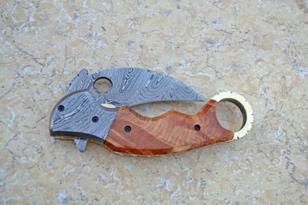 Custom Handmade Damascus Steel Hunting Pocket Knife with Wood Handle Fk 39 2