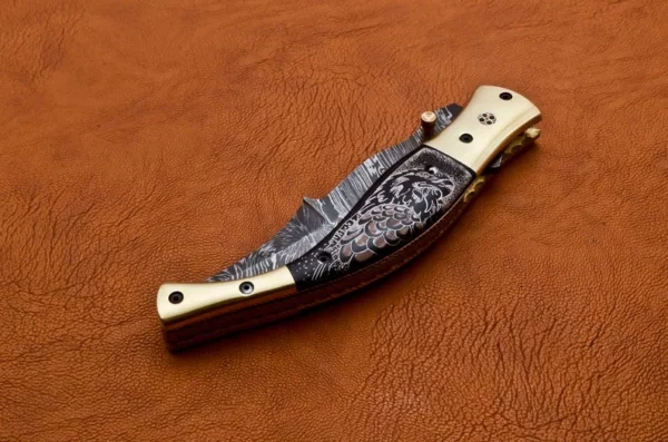 Custom Handmade Damascus Steel Pocket Knife With Black Bull Horn Handle Fk 50 7