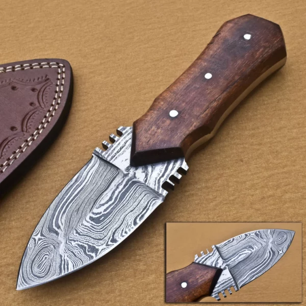 Custom Handmade Damascus Steel Skinner Knife with Rose Wood Handle SK 2 1