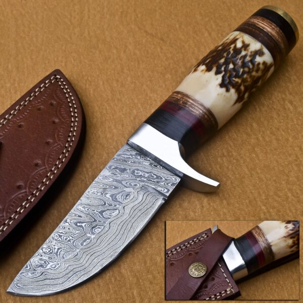 Custom Handmade Damascus Steel Skinner Knife with Stag Horn Handle SK 1 1