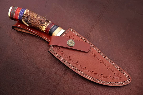 Custom Handmade Damascus Steel Stunning Bowie Knife with Beautiful Stag Horn Colored Wood Handle BK 10 7
