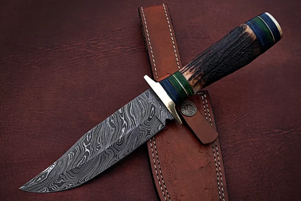 Custom Handmade Damascus Steel Stunning Bowie Knife with Beautiful Stag Horn Handle BK 14 2