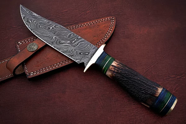 Custom Handmade Damascus Steel Stunning Bowie Knife with Beautiful Stag Horn Handle BK 14 3