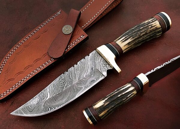 Custom Handmade Damascus Steel Stunning Bowie Knife with Beautiful Stag Horn Handle BK 7 1